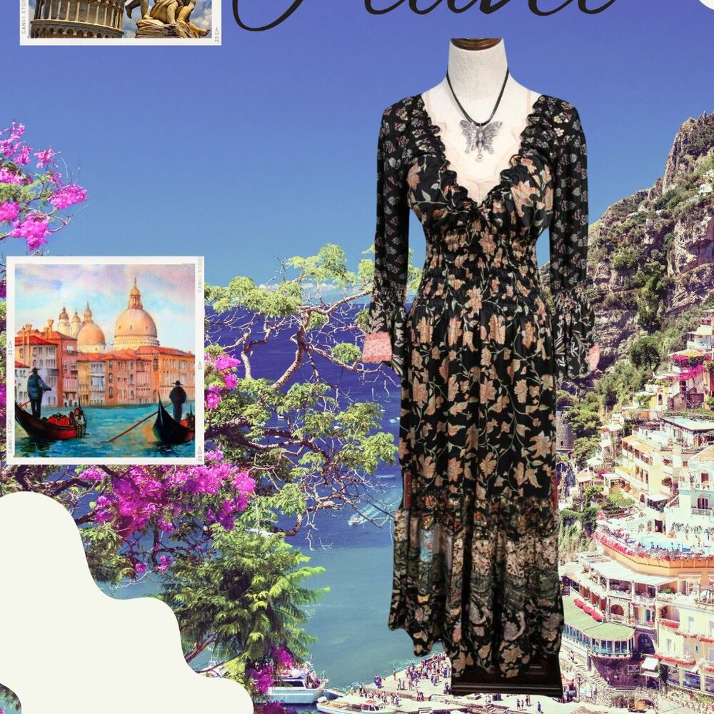 Bohemian Multi-Patterned Bell sleeve Long Dress